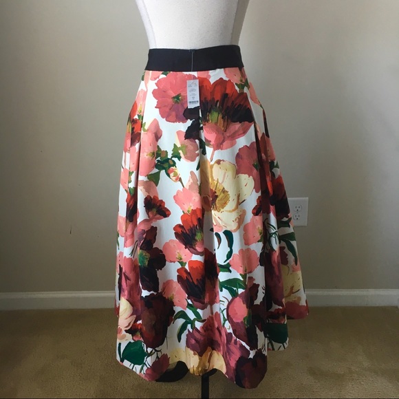 Floral Poppy full midi box pleated skirt size 14 - Picture 3 of 4